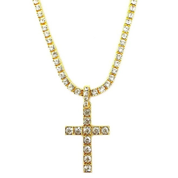 Mens "Zeke" Iced Out Tennis Necklace with Cross - Picture 2 of 5